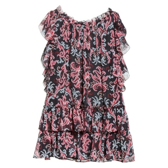 NWT278 KATE SPADE New York Size S Tapestry Chiffon 100% Silk Lined Ruffle Blouse - Picture 4 of 7